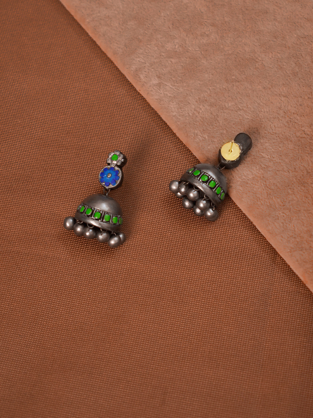 Antique Silver Toned Floral Design Blue Color Choker Handmade Terracotta Necklace Set