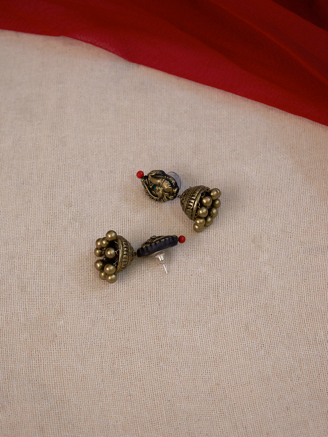 Antique Gold Toned Peacock Design Pendant With Circular Shape Motifs Red And Green Color Choker Handmade Terracotta Necklace Set