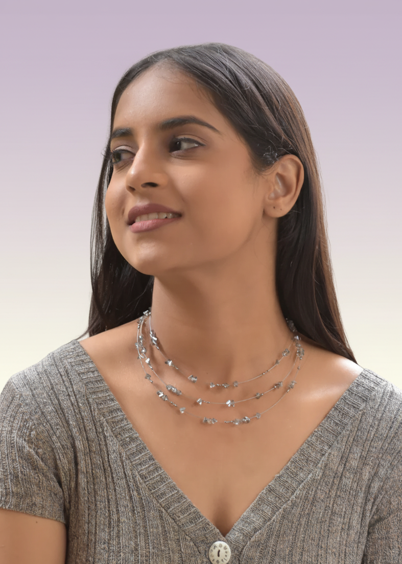 Aurelia – Multi-Layer Smoky Grey Agate Gemstone Necklace with German Silver Accents