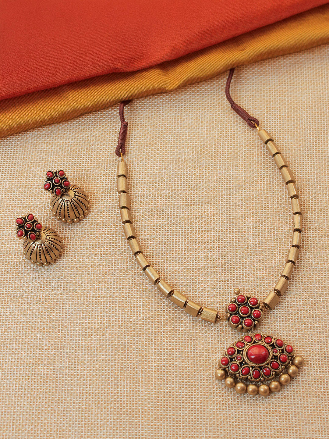 ❤️ Famous Attigai Design in Red ❤️ - Handcrafted Red Gold Premium Jewelry Set