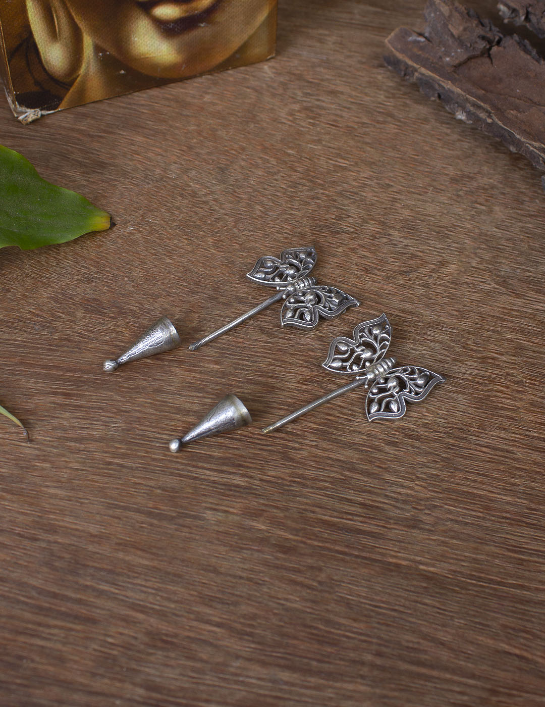 Designer Silver Plated Butterfly Design Bottle Stopper Stud Earring