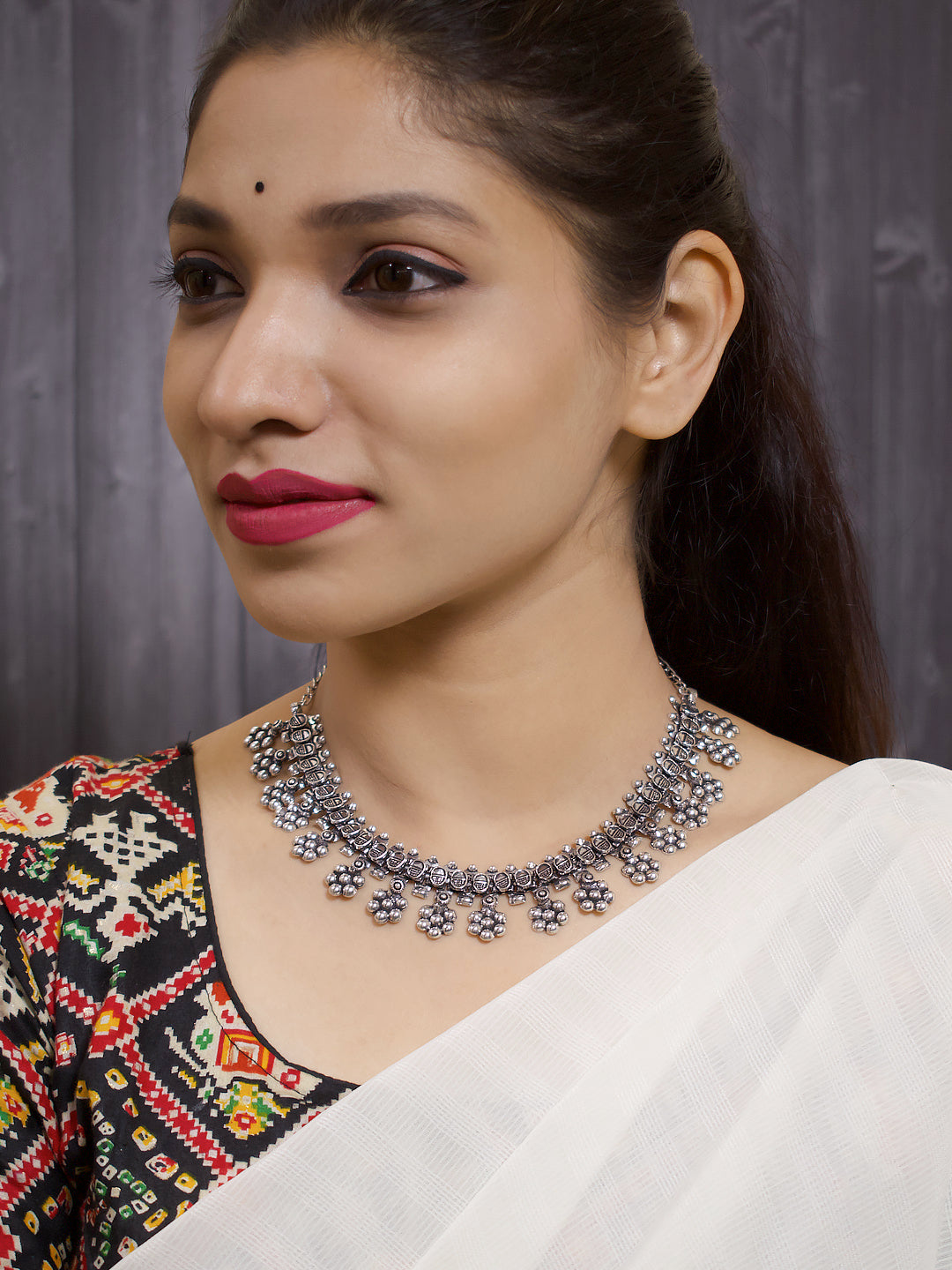 Flower Design German Silver Necklace