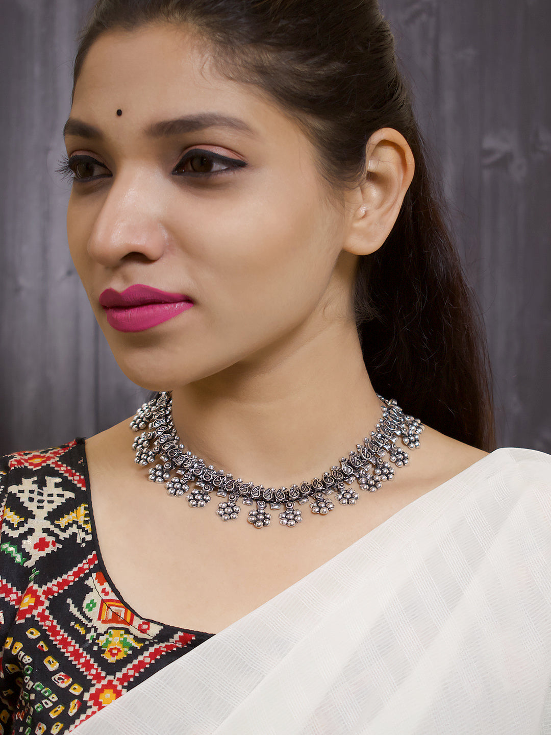 Flower Design German Silver Necklace