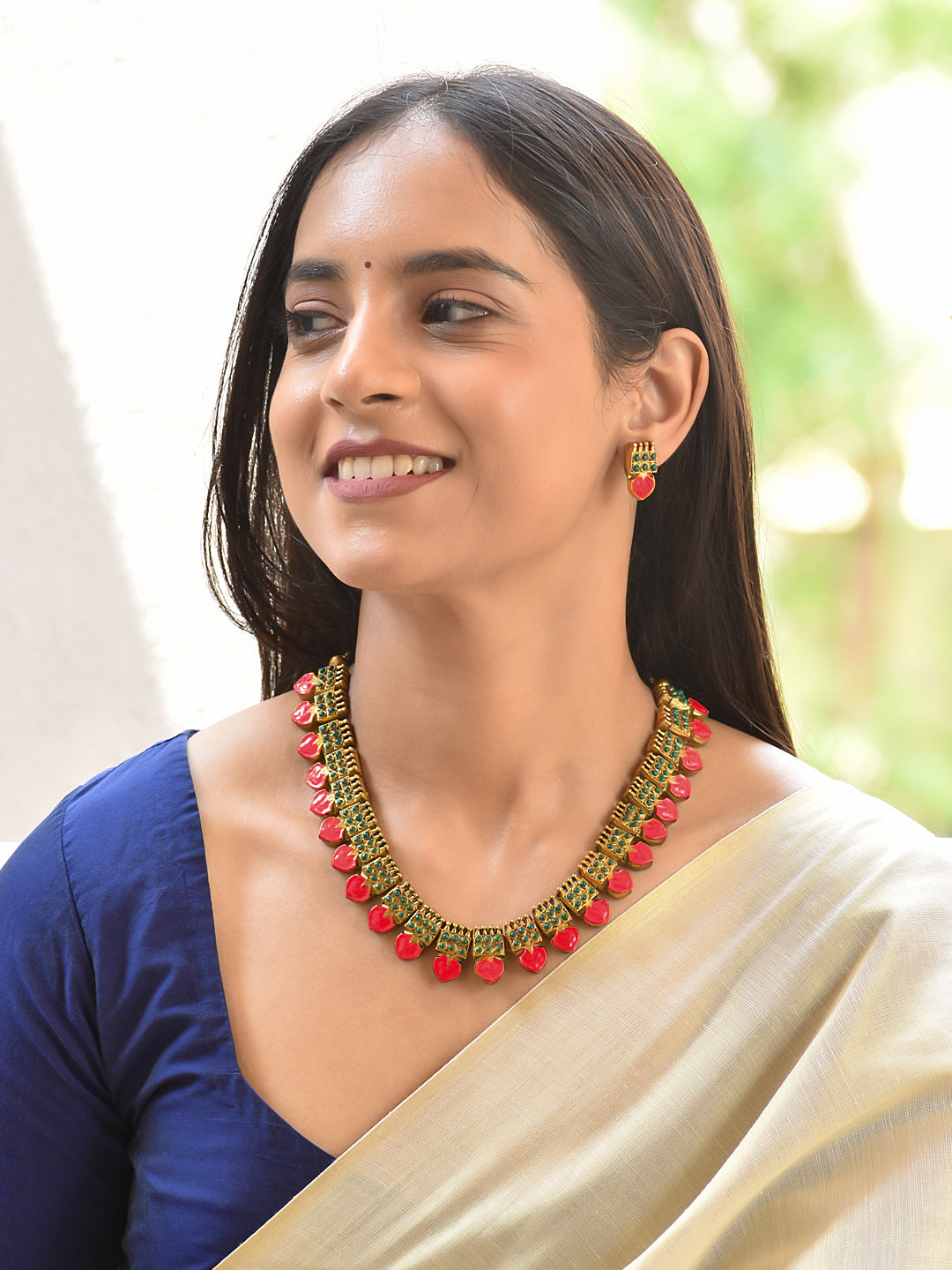 Terracotta Pink Heart Stone Choker Necklace Set