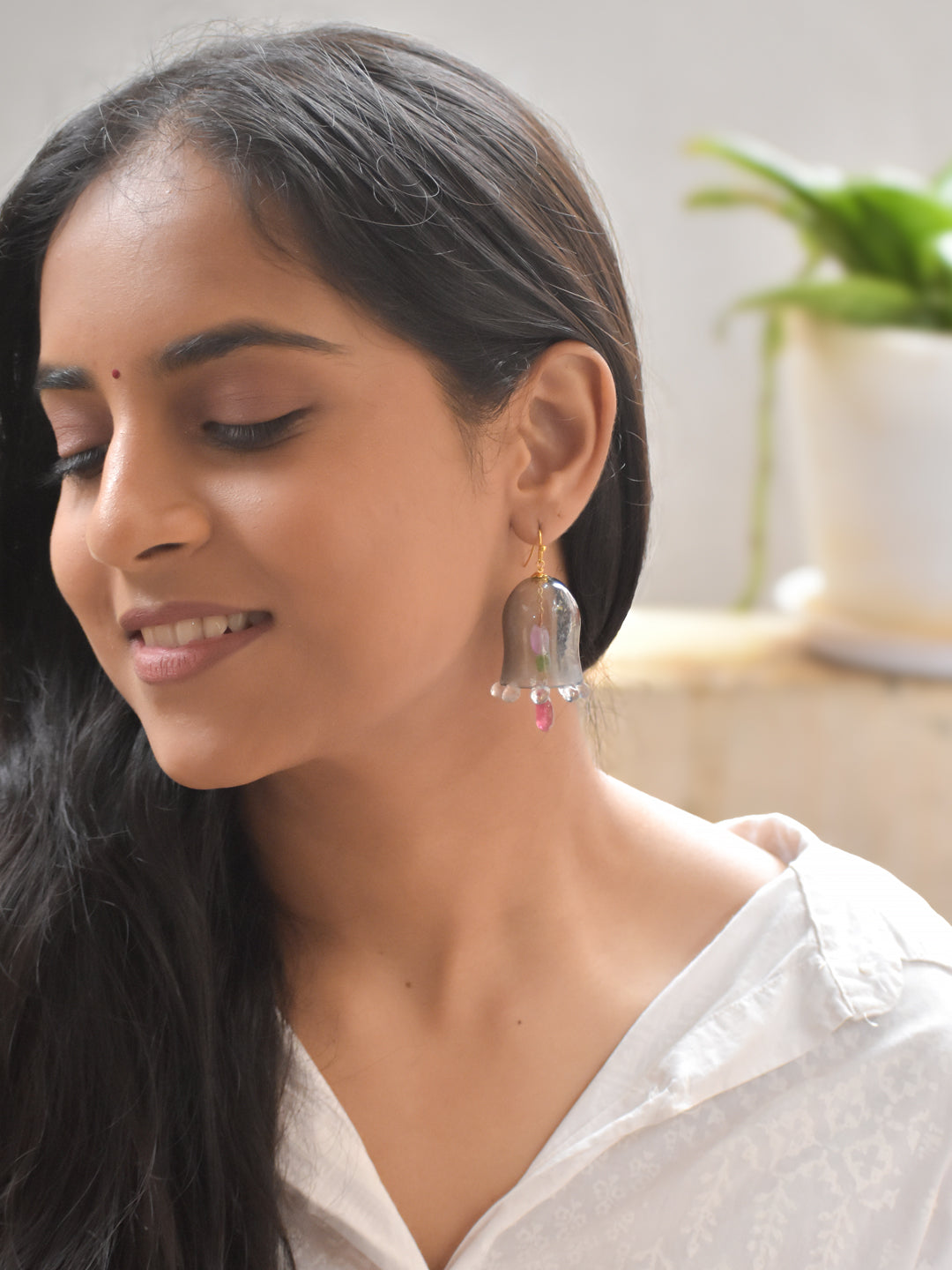 Handcrafted Glass Bell-Shaped Floral Earrings with Colorful Beads