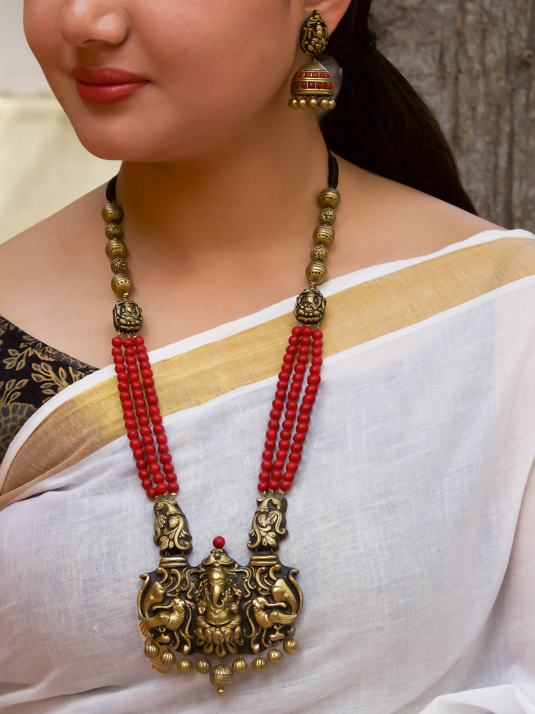 Tarunya — Ganesha Design Hand Painted Terracotta Jewellery Set