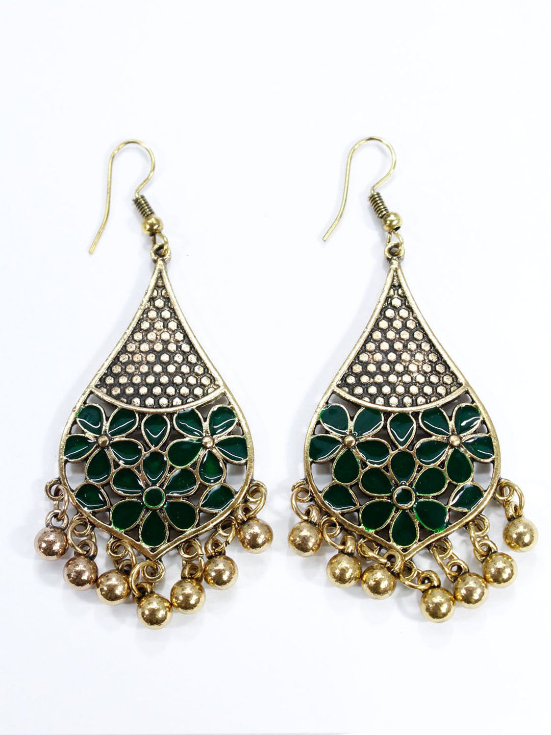 Gold Plated Leaf Design Green Earring