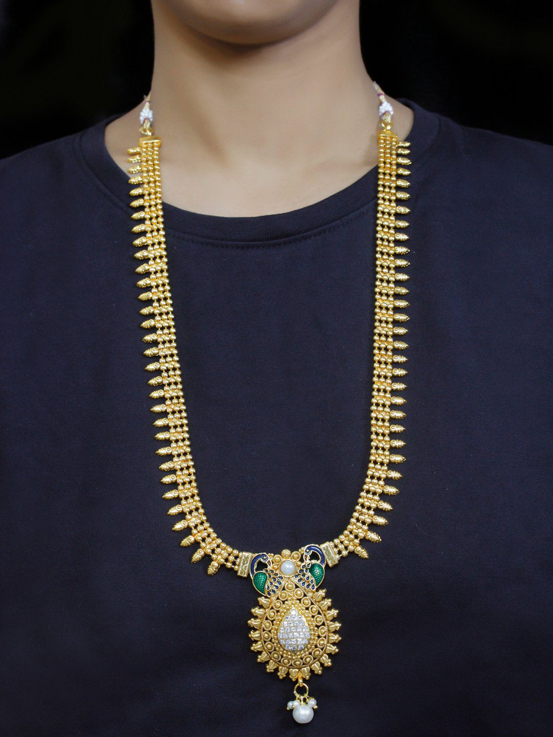 Antique Copper Long 3 Line Necklace With Droppings