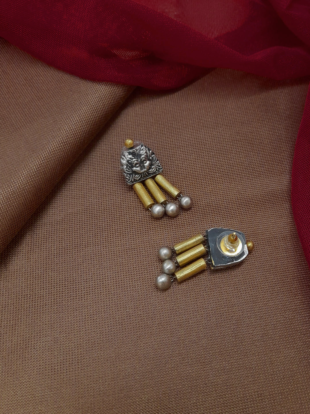 Antique Gold Toned Multilayered Tube Shape Beads Terracotta Medium Necklace Set