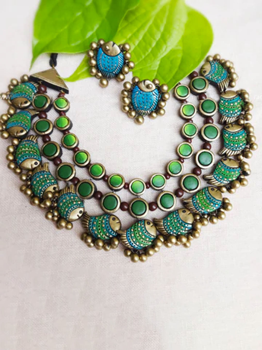 Fish Design Hand Painted Terracotta Jewelry Set