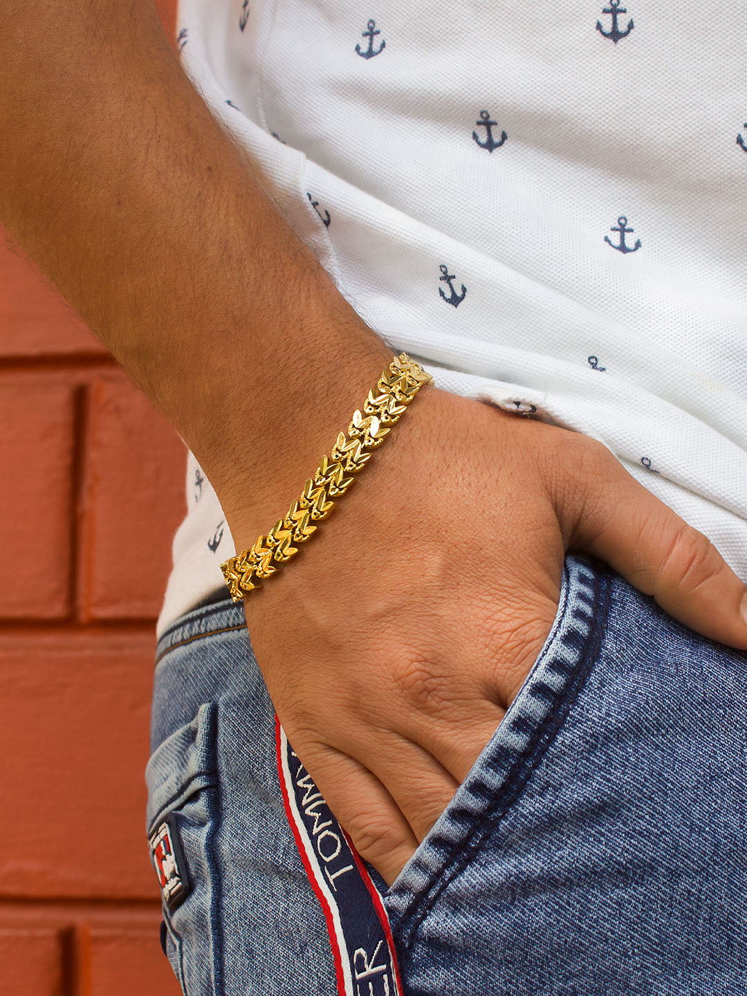 Avismaya Gold Plated Geometric Design Mens Bracelet