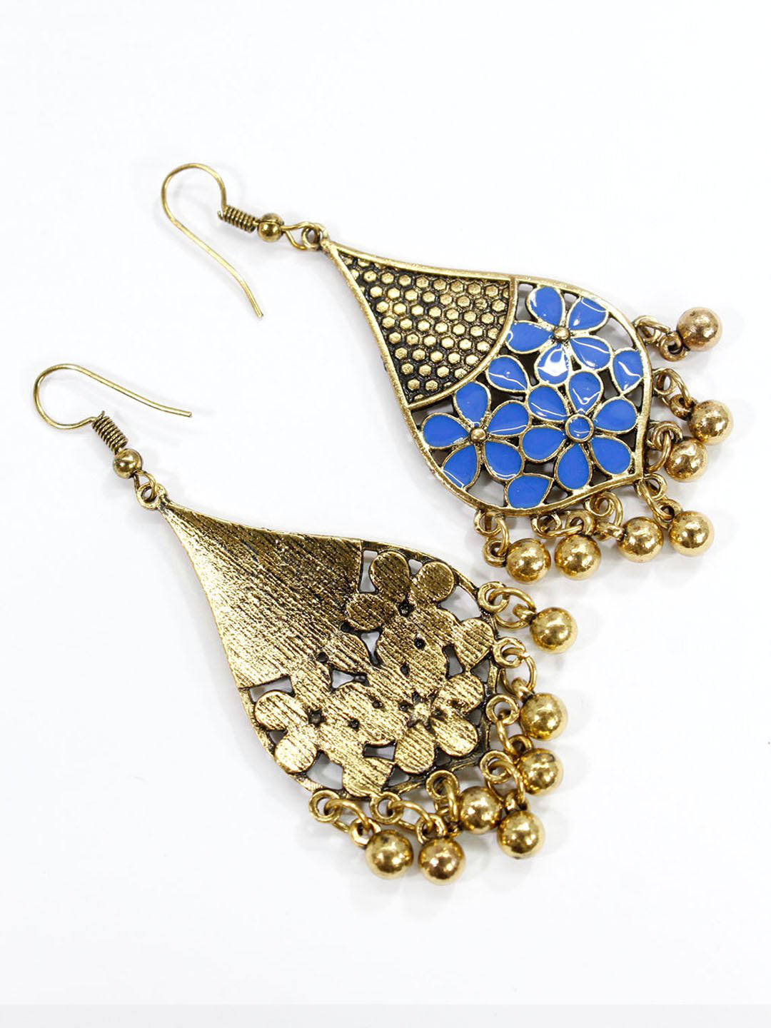 Gold Plated Leaf Design Blue Earring