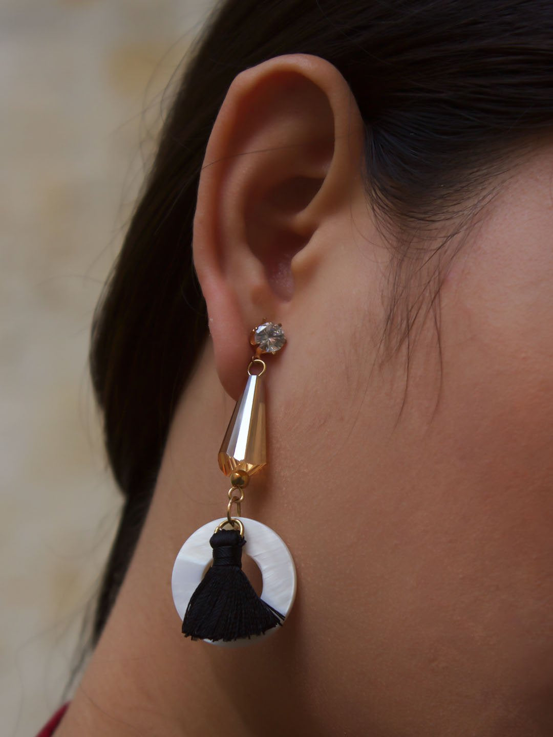 Gold Plated Black Color Fabric Drop Earring