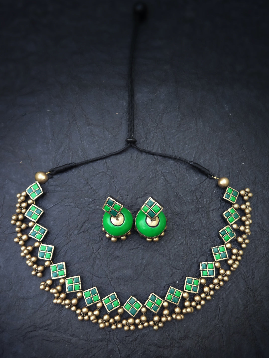 Rhombus Design Hand Painted Terracotta Jewelry Set