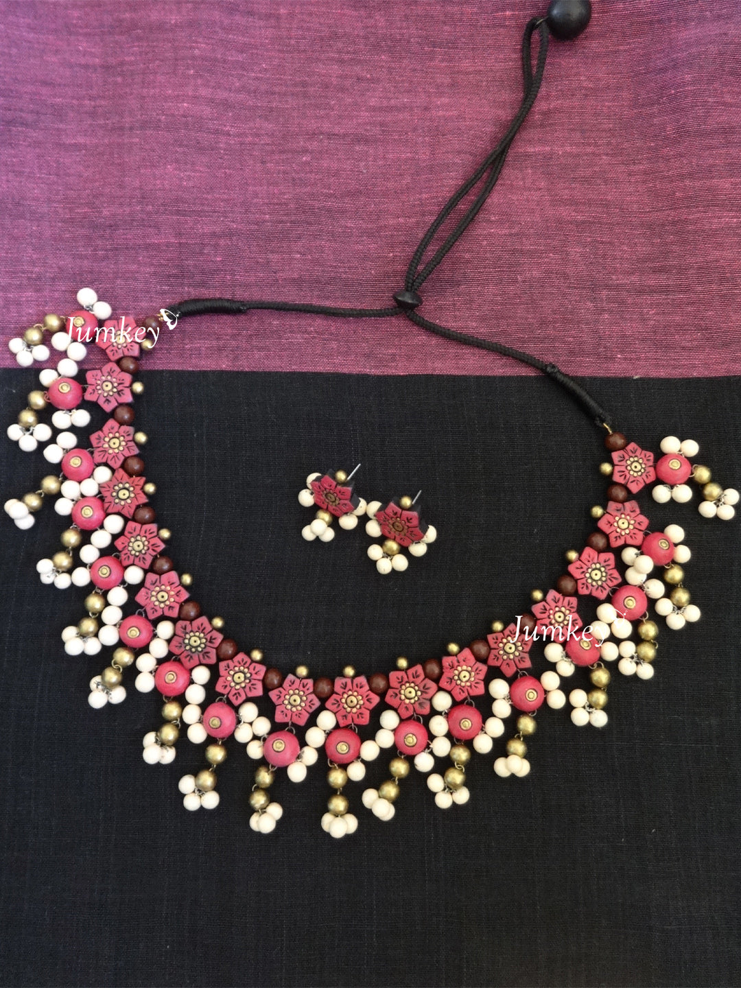 Flower Design Hand Painted Terracotta Jewelry Set