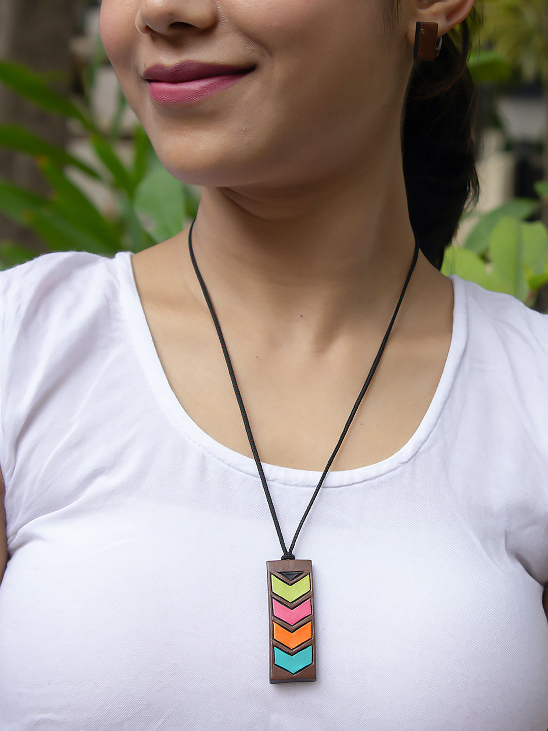 Brown and Pastel burst of pride colors retro style handmade terracotta necklace set