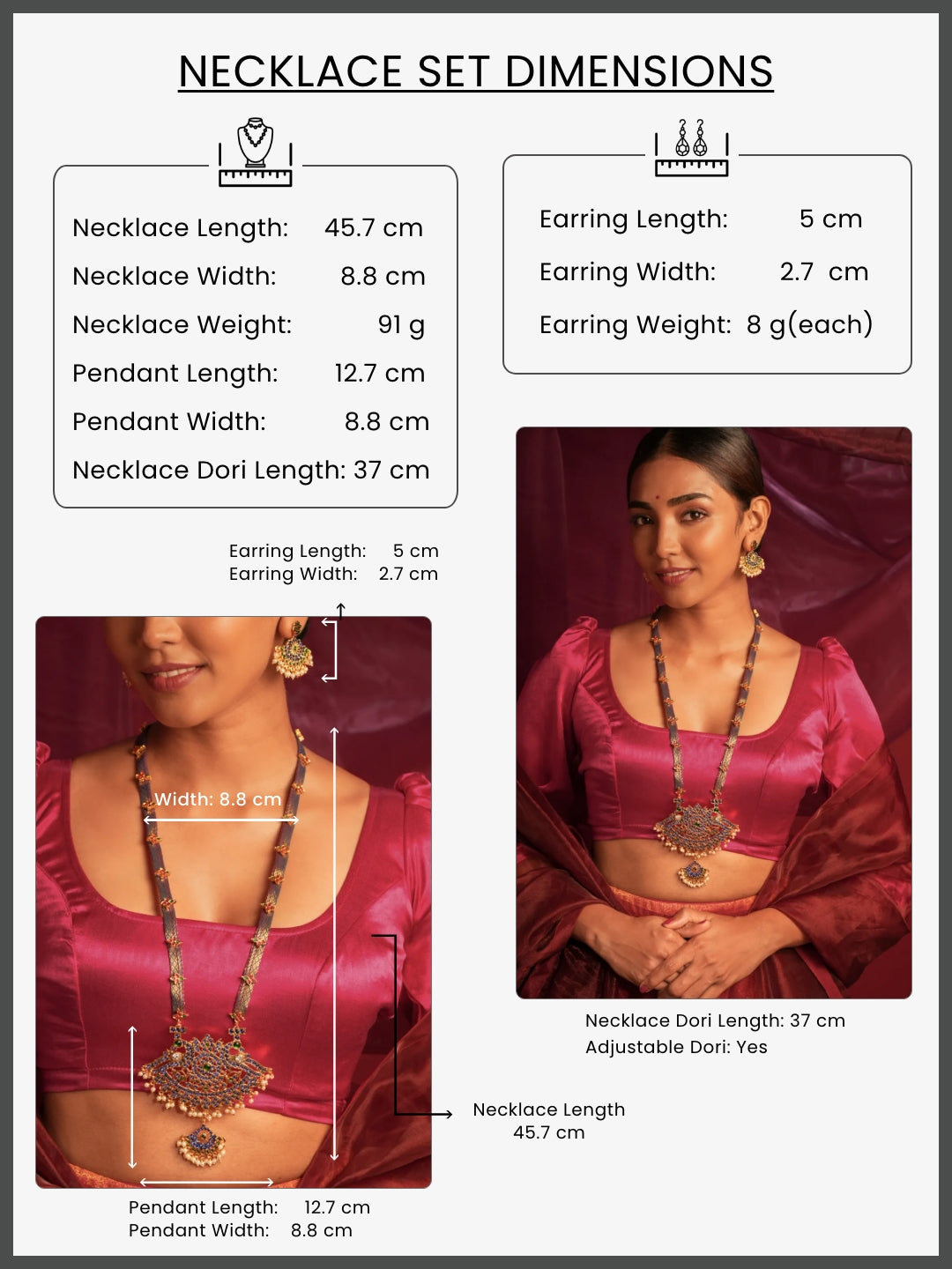 Zarmeen — Gold Tone Temple Necklace Set- Blue Zari Haaram