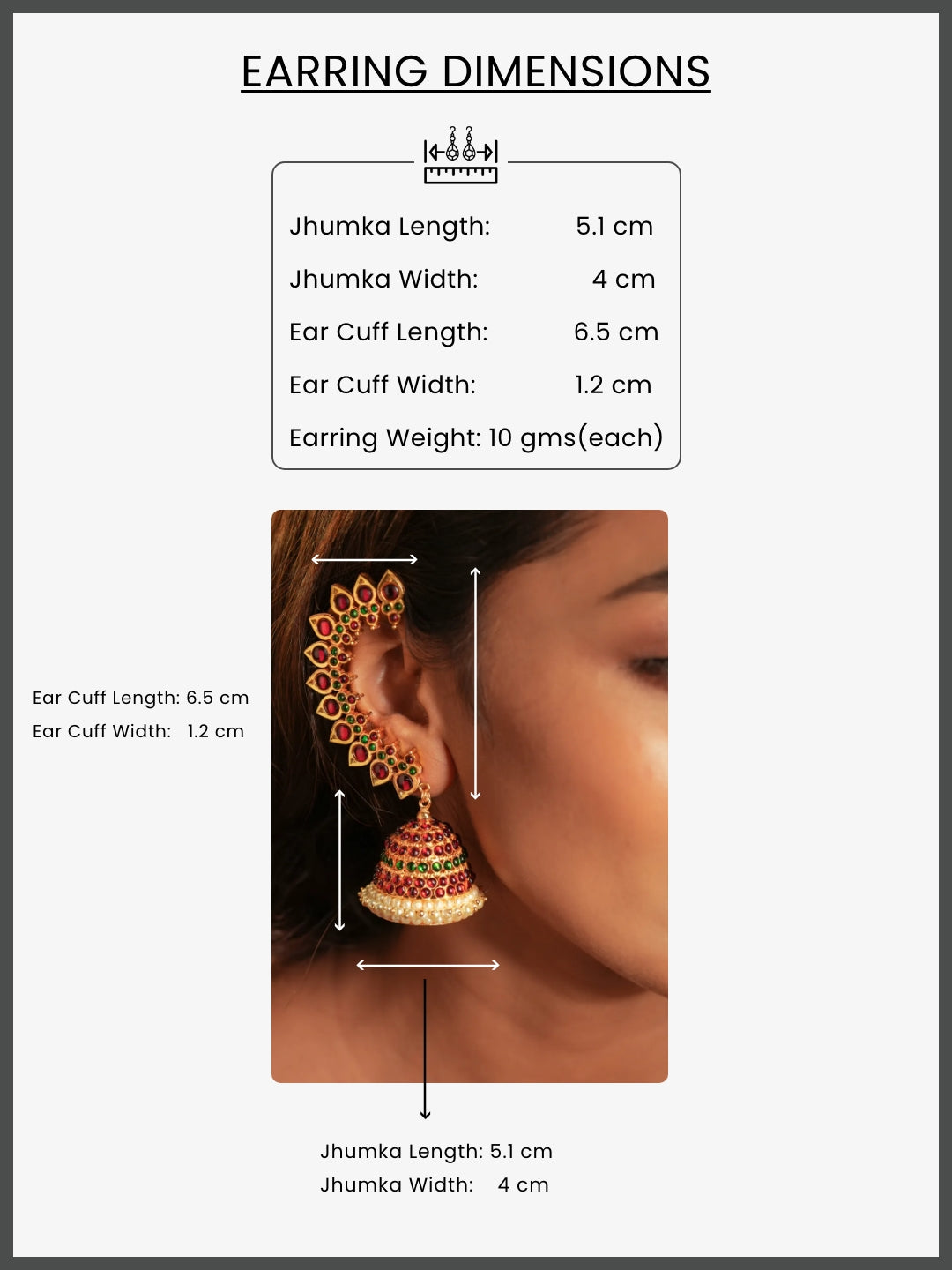 Gold tone temple Earring- Ear Cuff with Jhumka