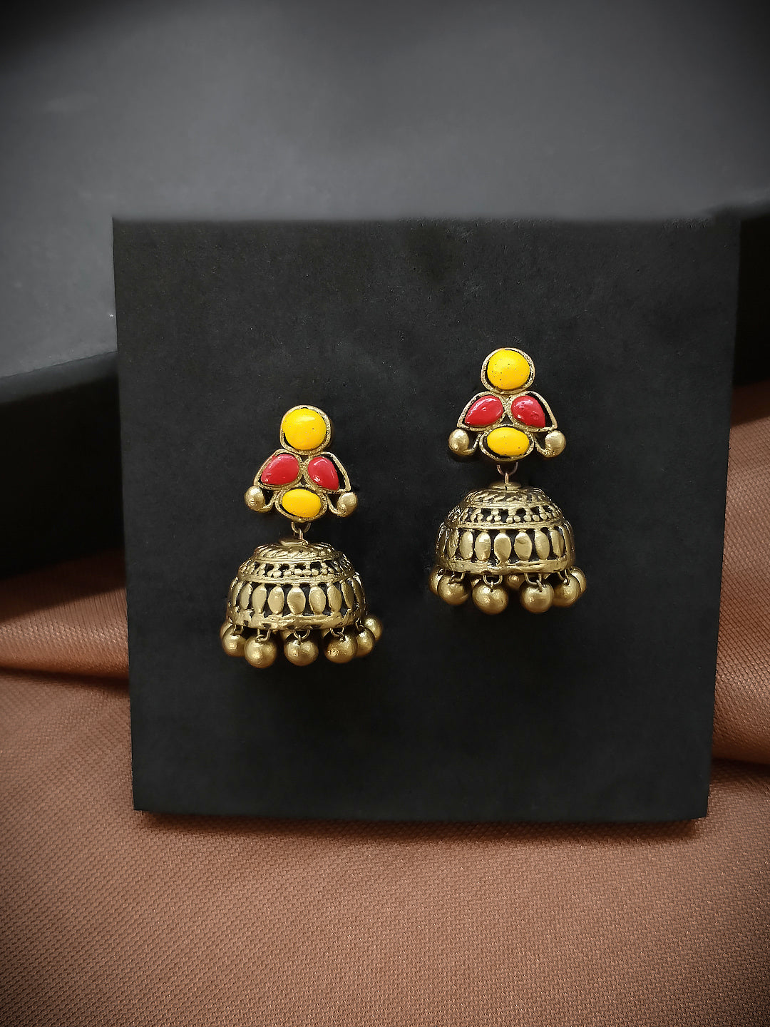 Tear Drop Design Hand Painted Terracotta Earrings