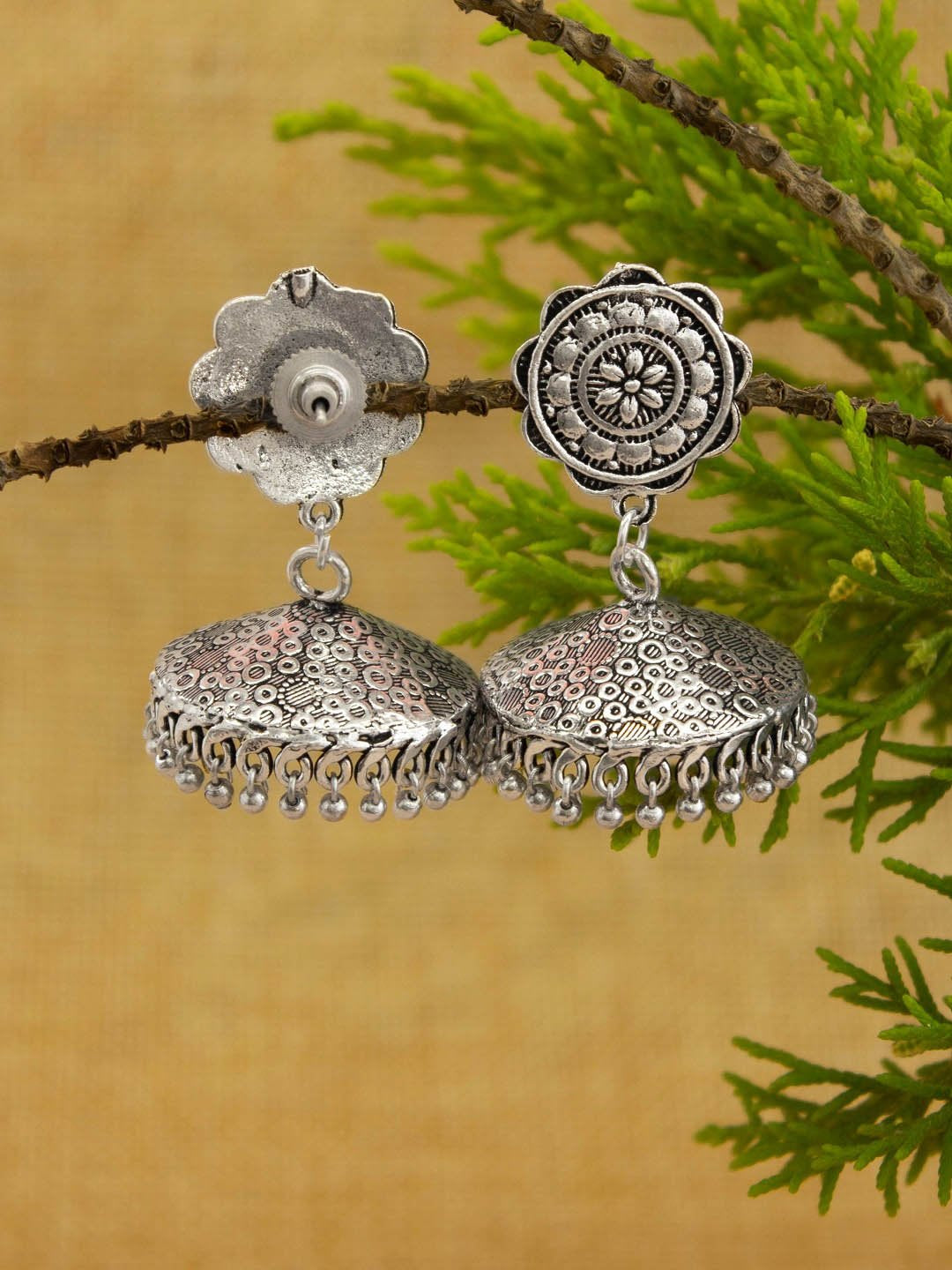 German Silver Floral Pattern Jhumka