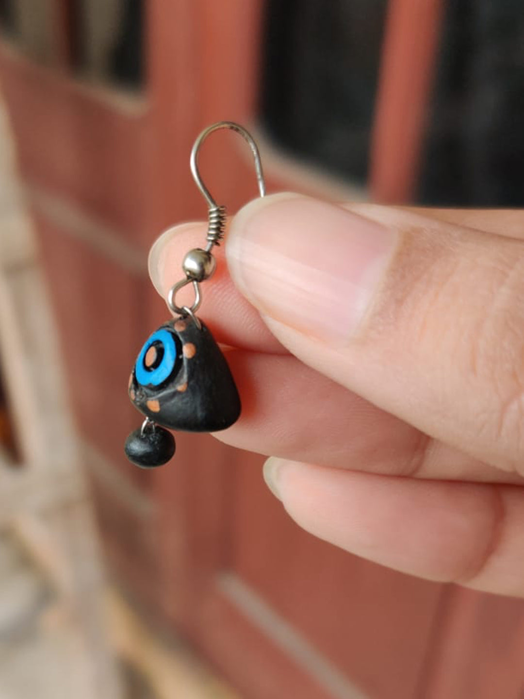 Black Triangular Shape Handmade Terracotta Dangle Earrings
