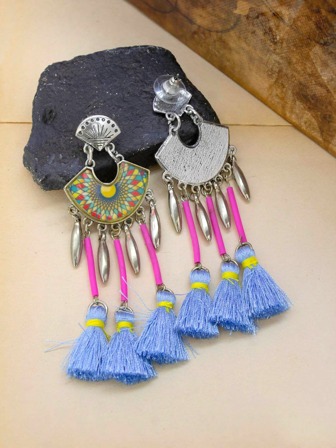 Silver Plated Hanging Tassel Design Multicolor Dangler Earring