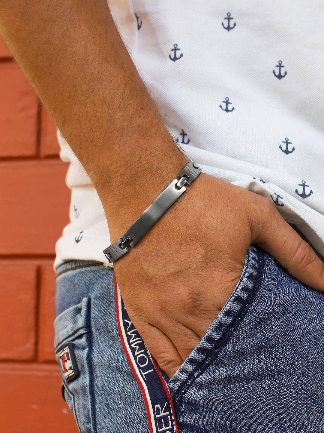 German Silver Plated Geometric Design Mens Bracelet