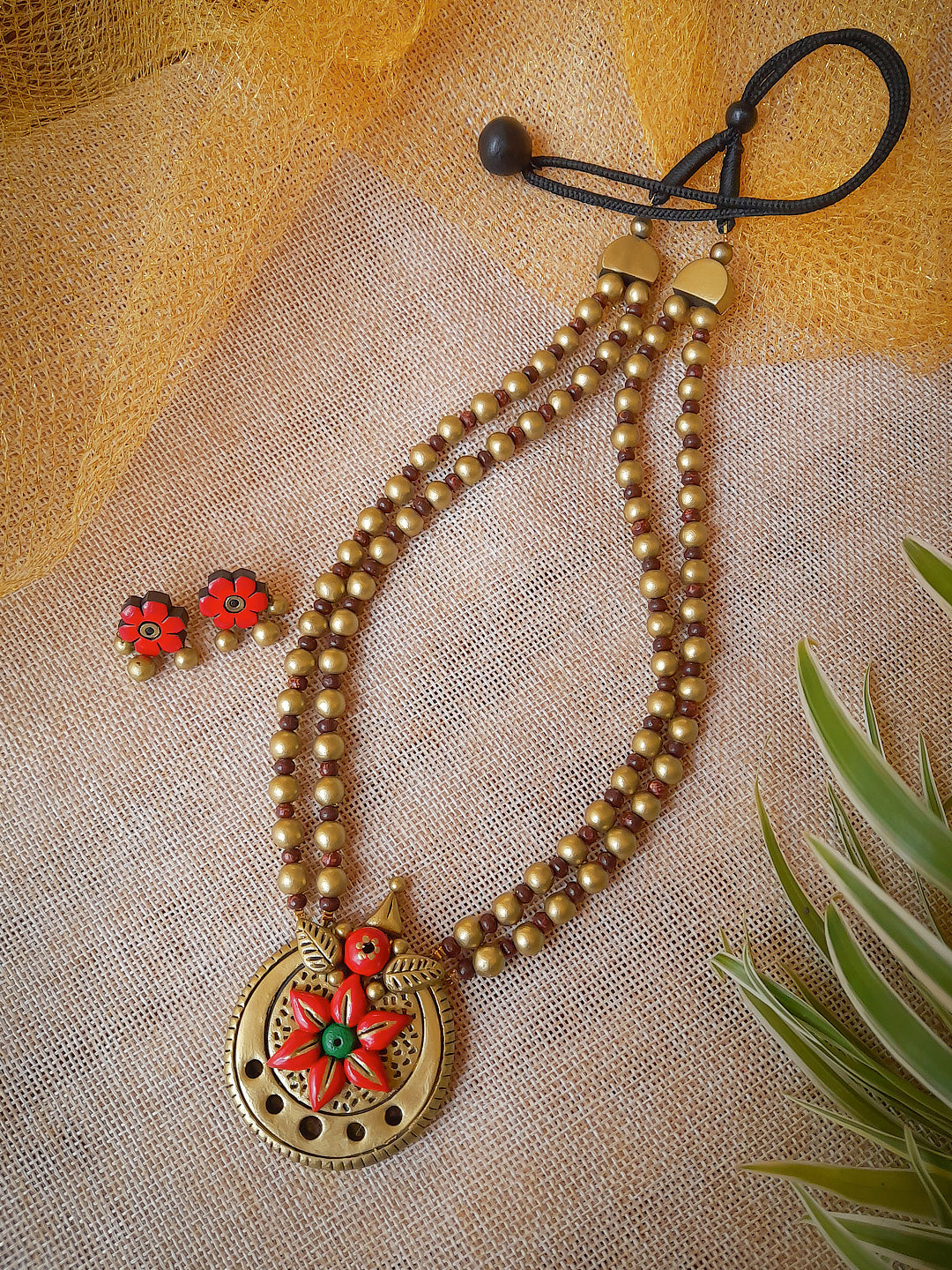 Flower Design Hand Painted Terracotta Jewellery Set