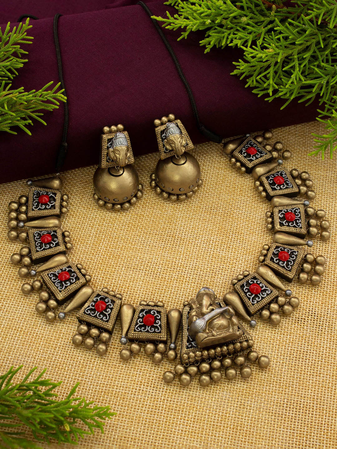 Manjari — Ganesha Design Hand Painted Terracotta Jewellery Set