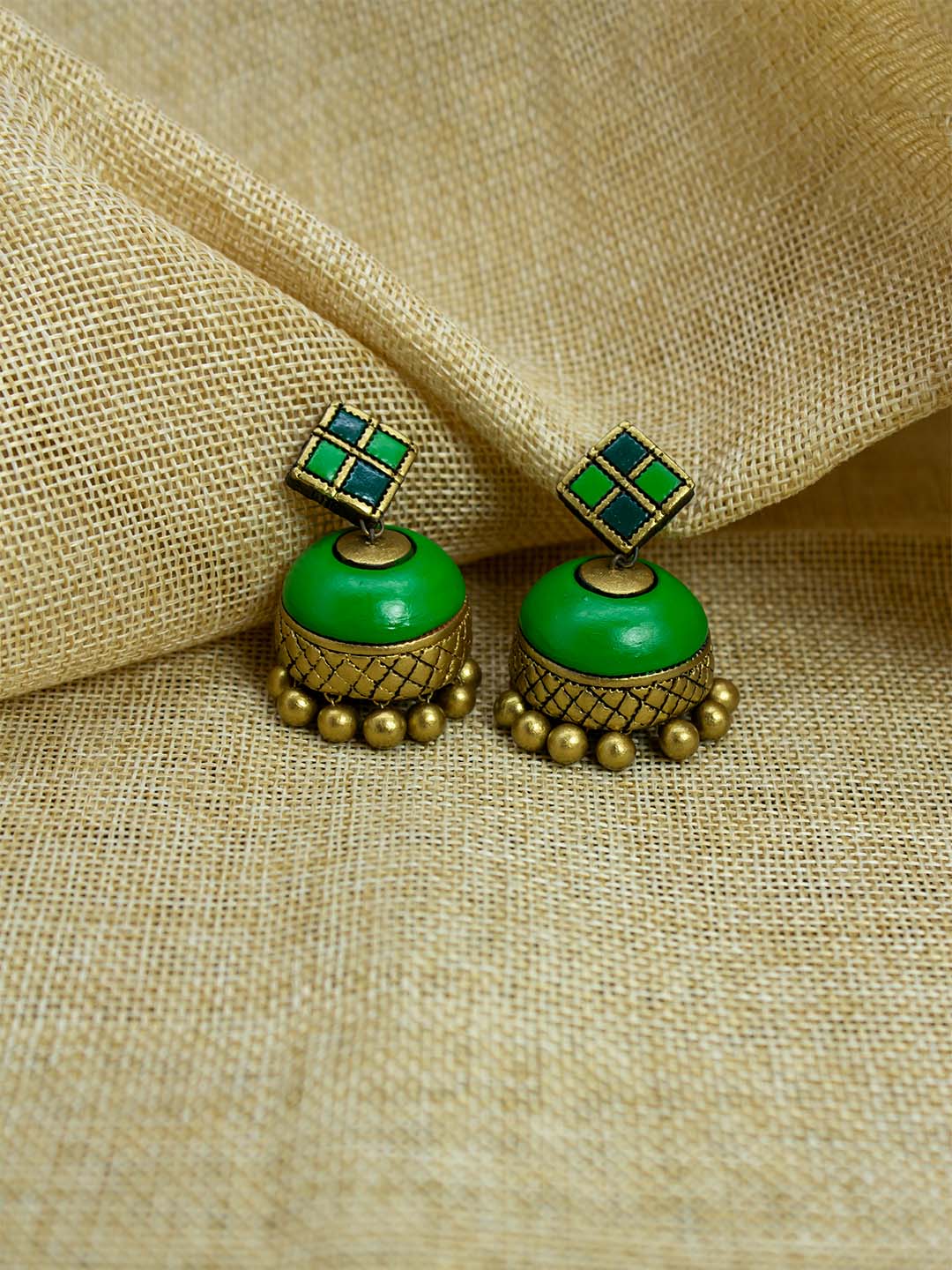 Rectangular Design Hand Painted Terracotta Earrings