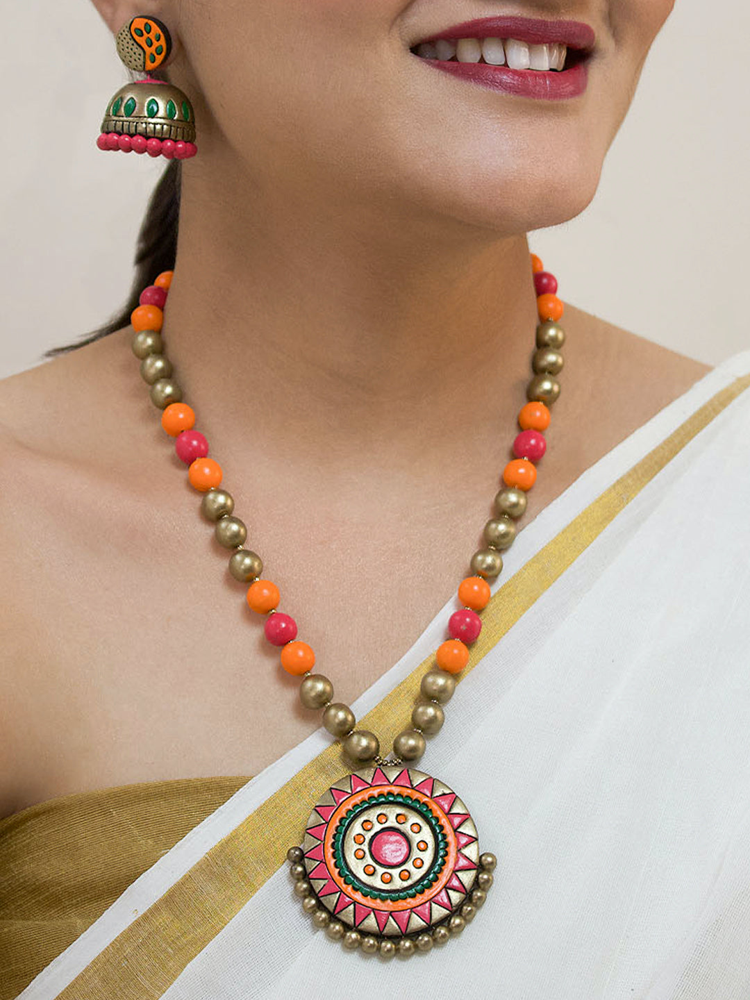 Bahurupa — Circular Design Hand Painted Finish Terracotta Jewelry Set
