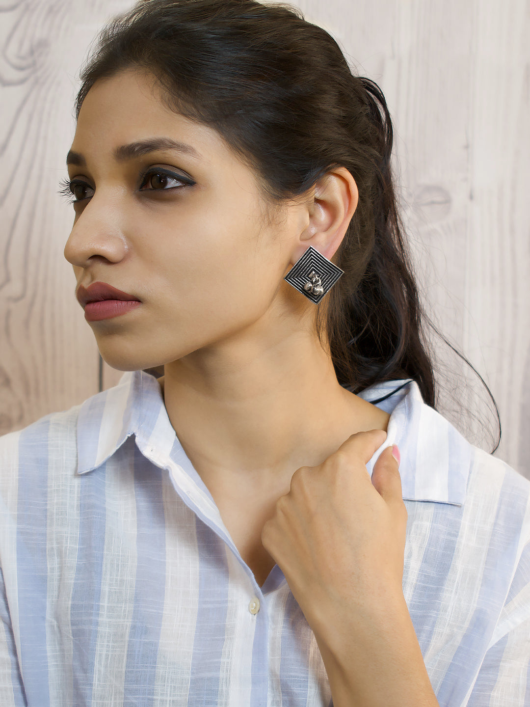 Rectangular Design German Silver Earring