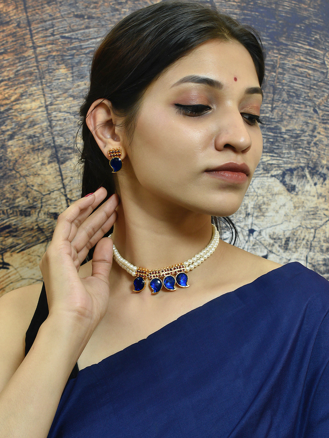 Pearl Maharani Set in Blue Mango Design Premium Motifs and White Pearls Jewelry Set