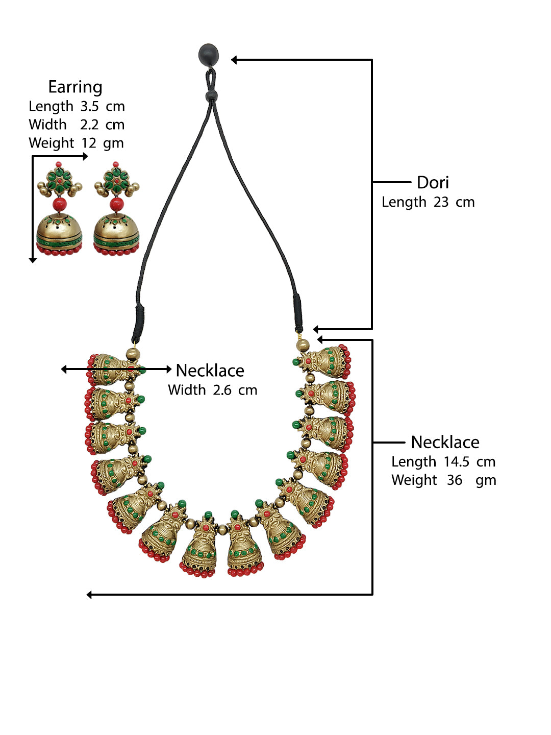 Bell Design Hand Painted Terracotta Jewelry Set