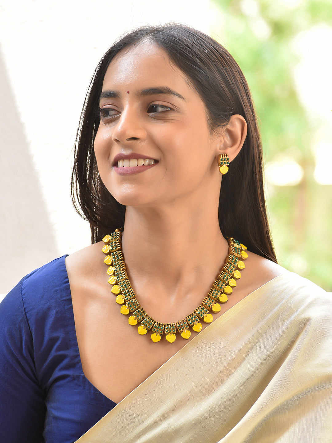 Terracotta Yellow Stone Floral Choker Necklace Set