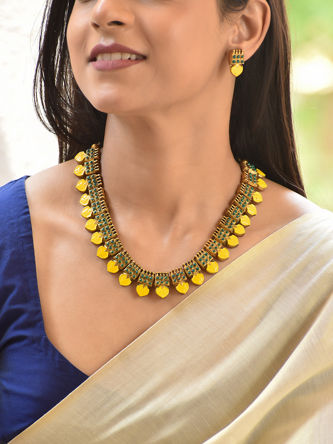 Terracotta Yellow Stone Floral Choker Necklace Set