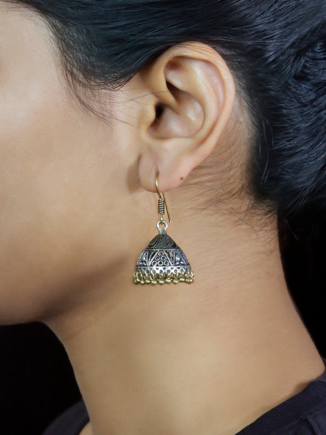 Traditional Dual Tone Floral Design Hook Jhumka