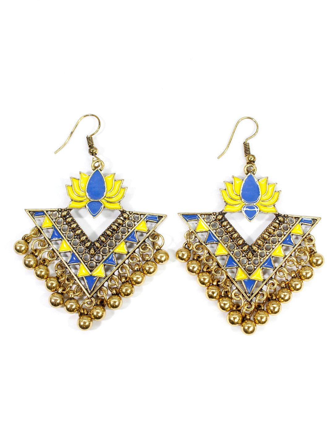 Gold Plated Yellow And Blue Color Lotus Design Afghani Earring