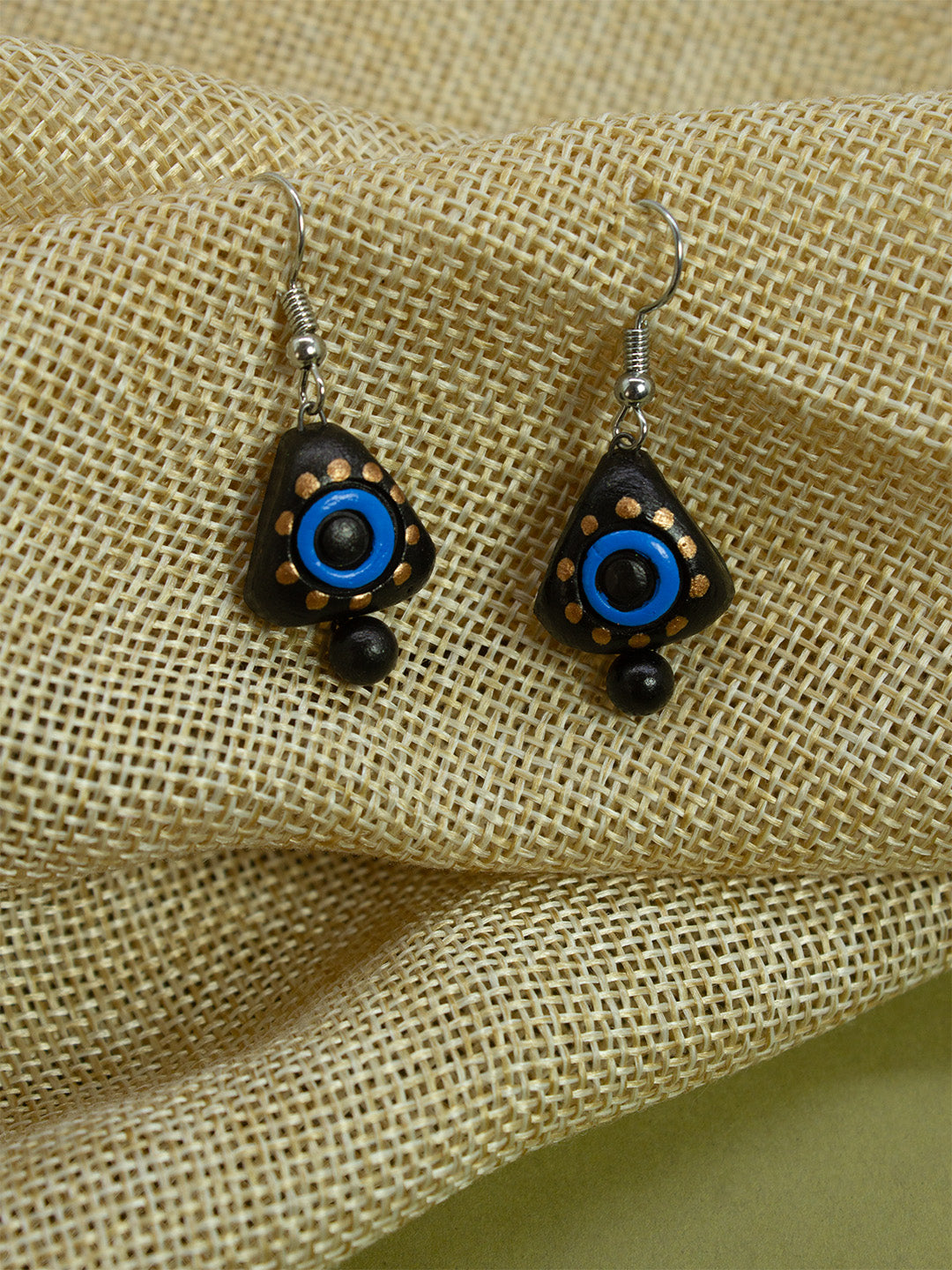 Black Triangular Shape Handmade Terracotta Dangle Earrings