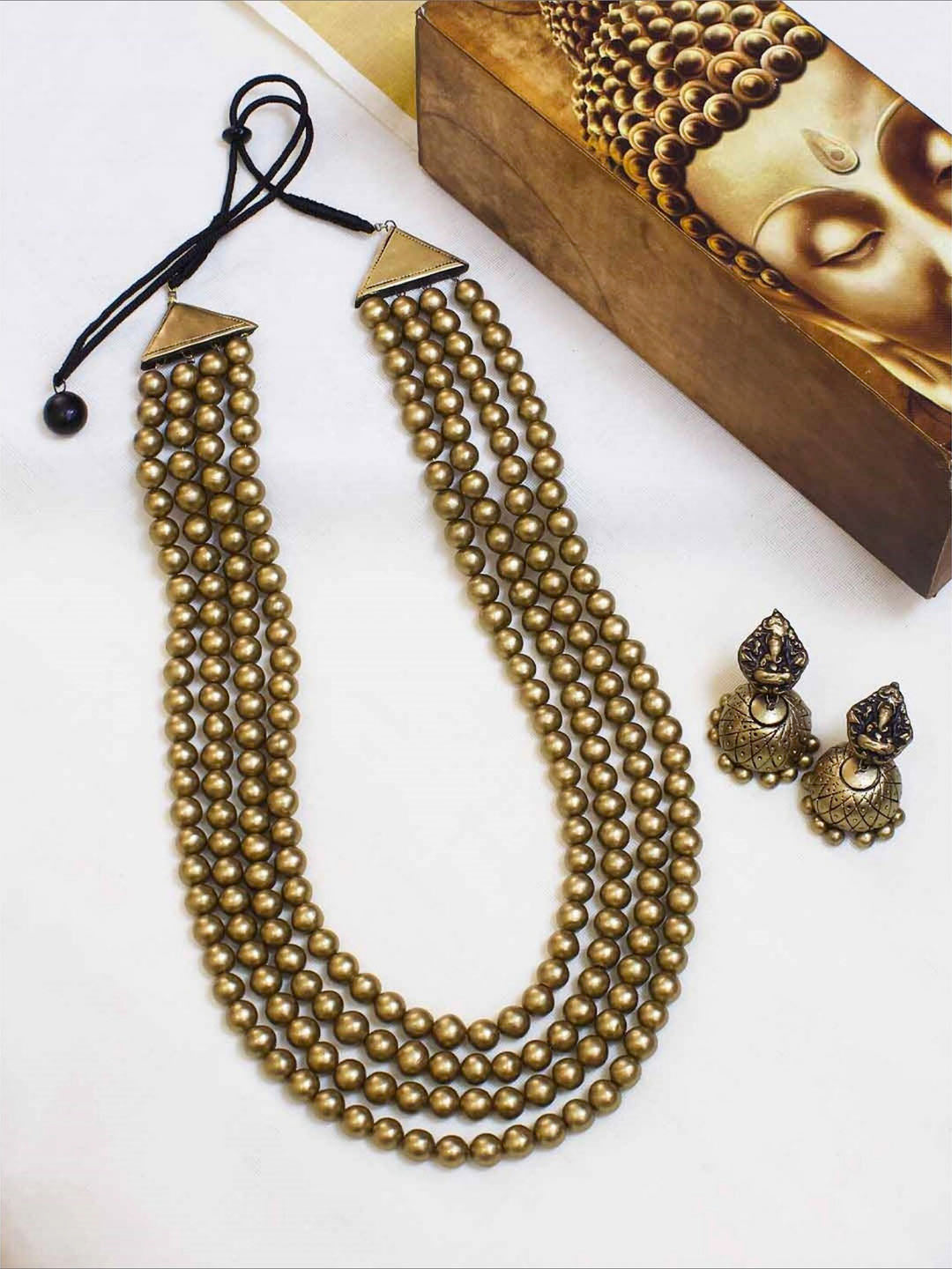 Ganesha Design Hand Painted Terracotta Jewelry Set