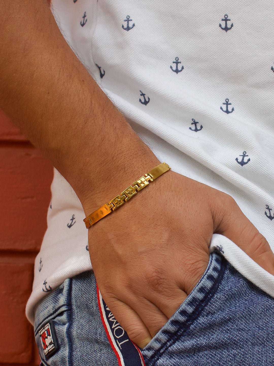 Avismaya Gold Plated Geometric Design Mens Bracelet