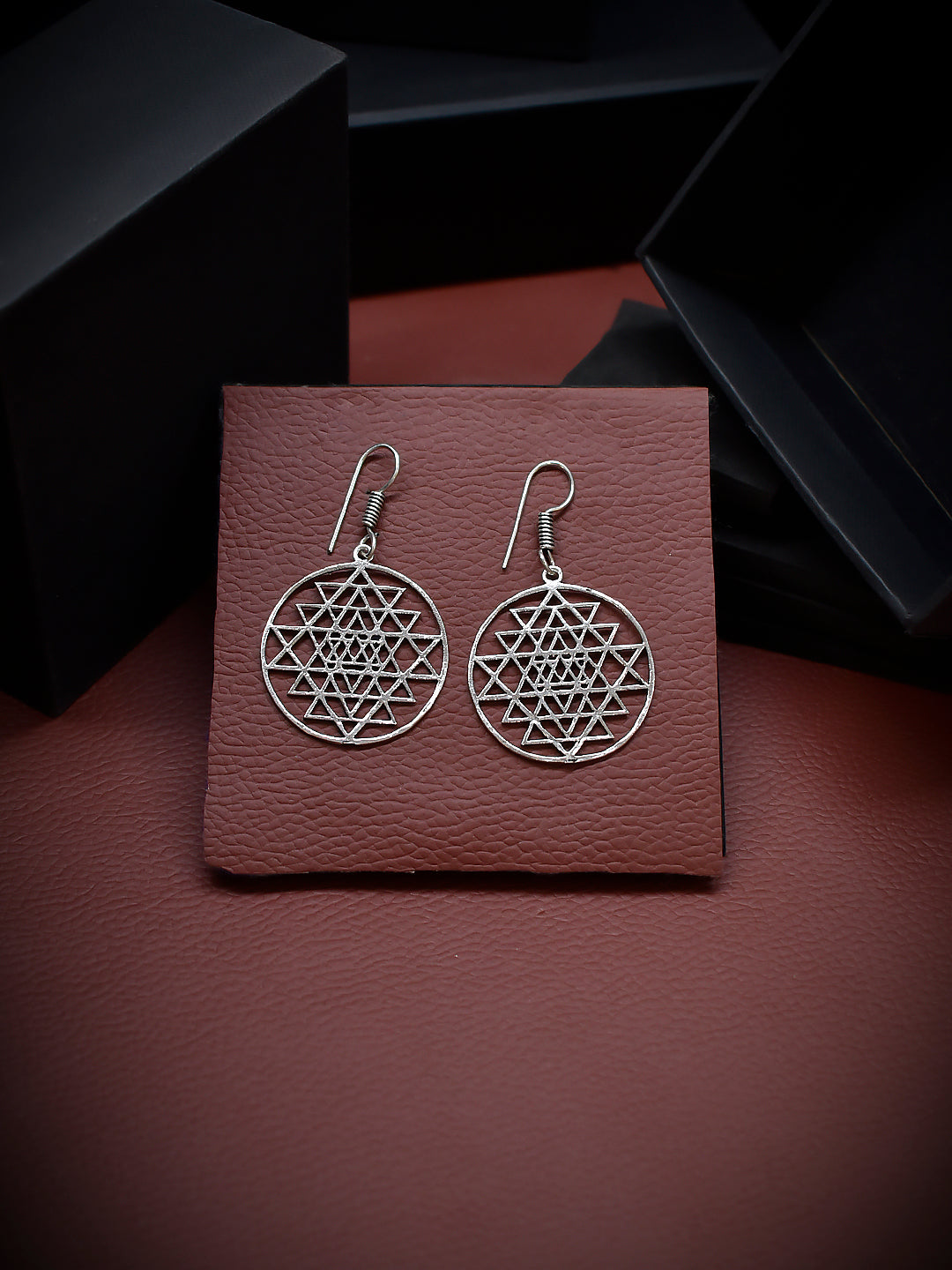 German Silver Geometric Design Dangler Earring