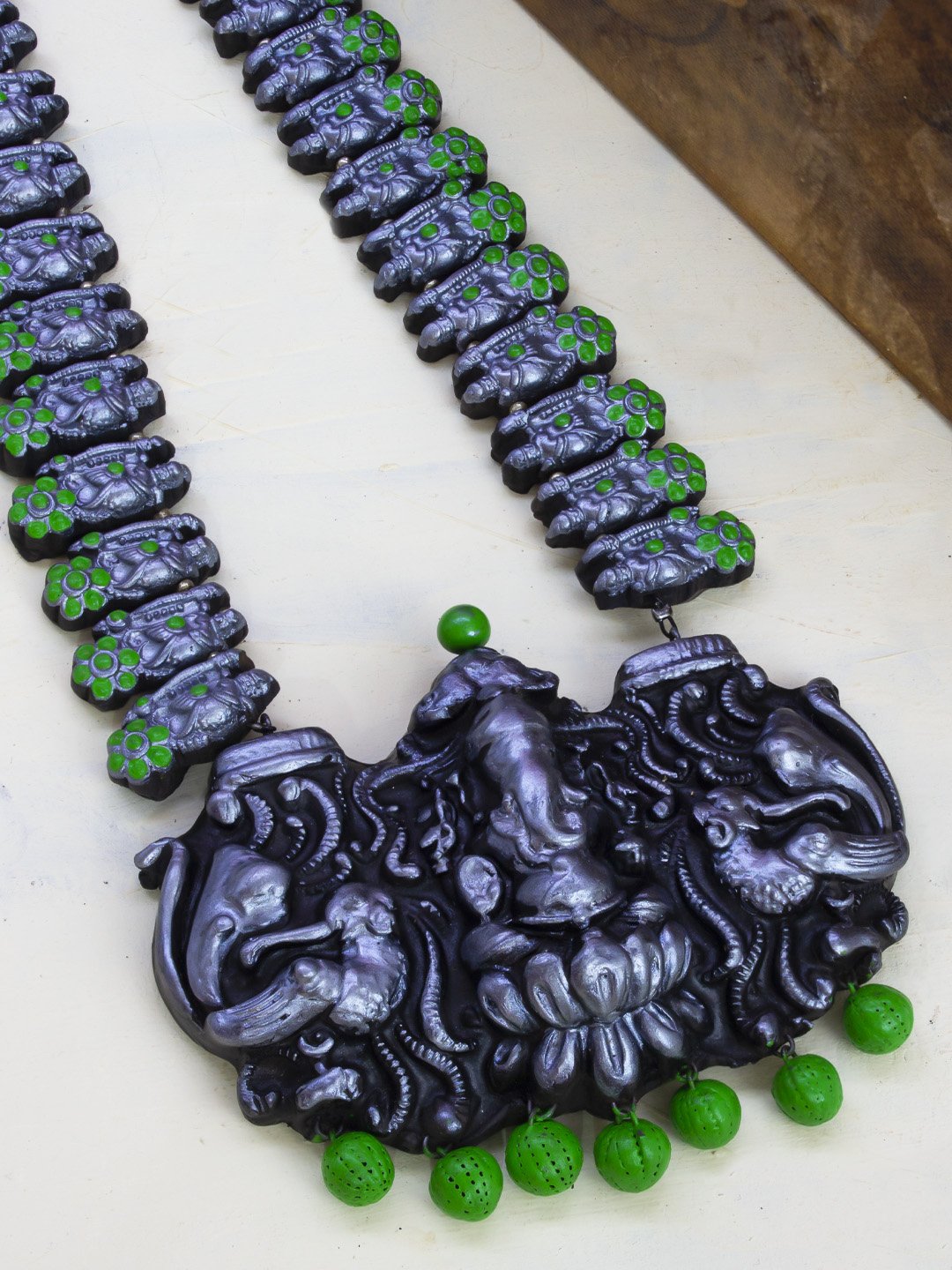 Ganesha Design Hand Painted Finish Terracotta Jewelry Set