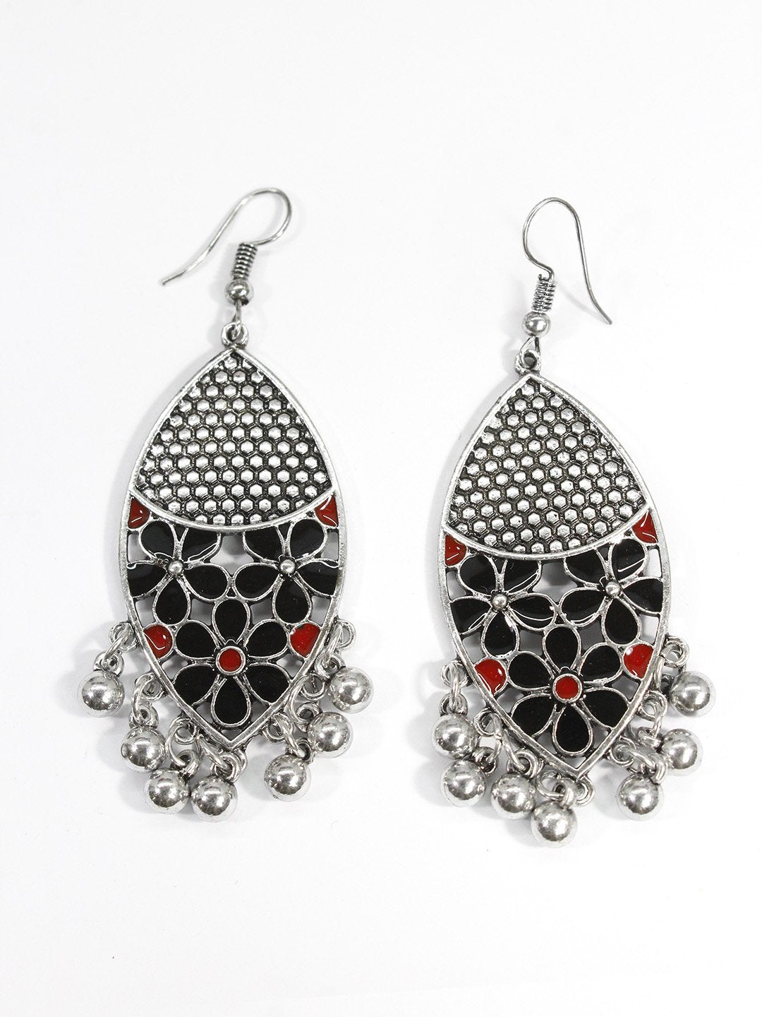 Silver Plated Leaf Design Maroon And Black Color Earring