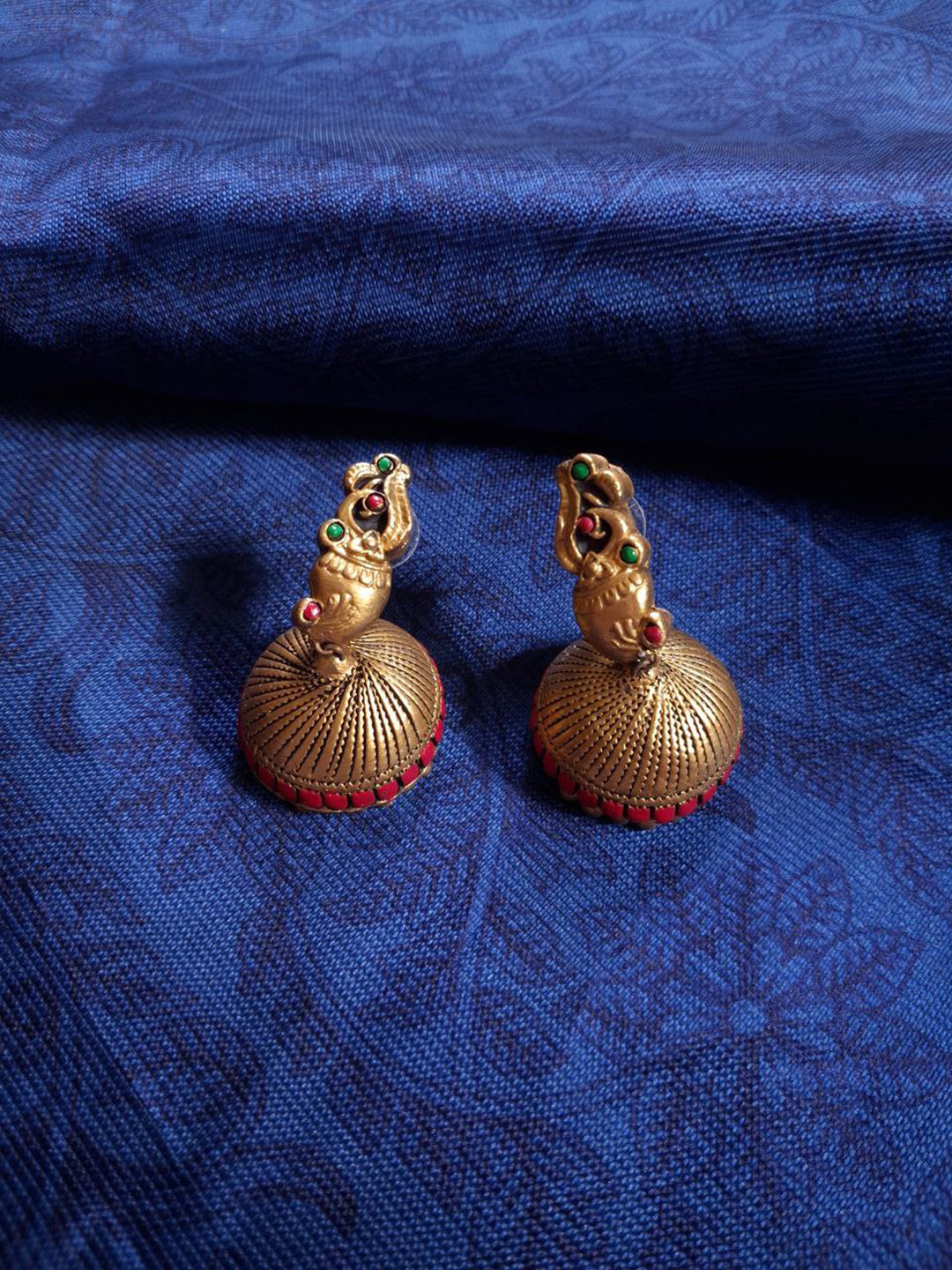 Terracotta Peacock Motif Necklace with Antique Gold Finish & Matching Stud Earrings