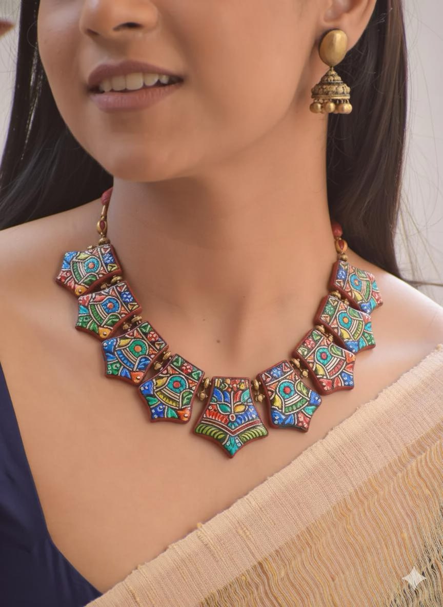 Masai Mandala — Terracotta Multicolour Boho African Fusion Necklace with Jhumka Earrings