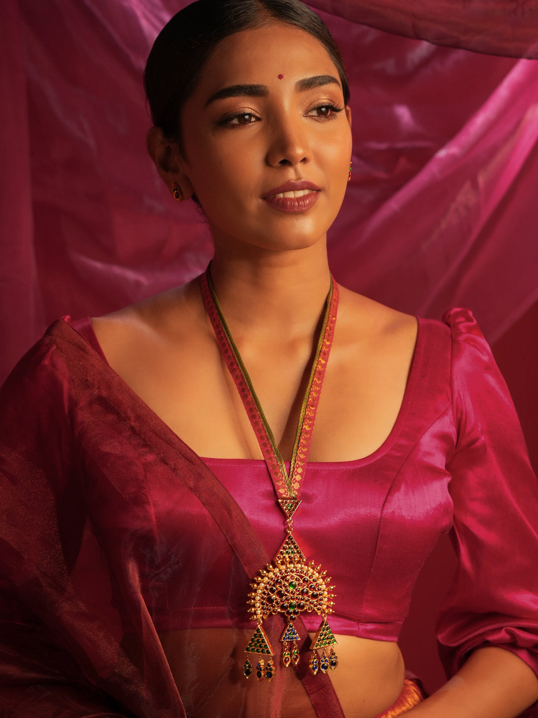 Gold Tone Temple Necklace Set- Brocade Surya