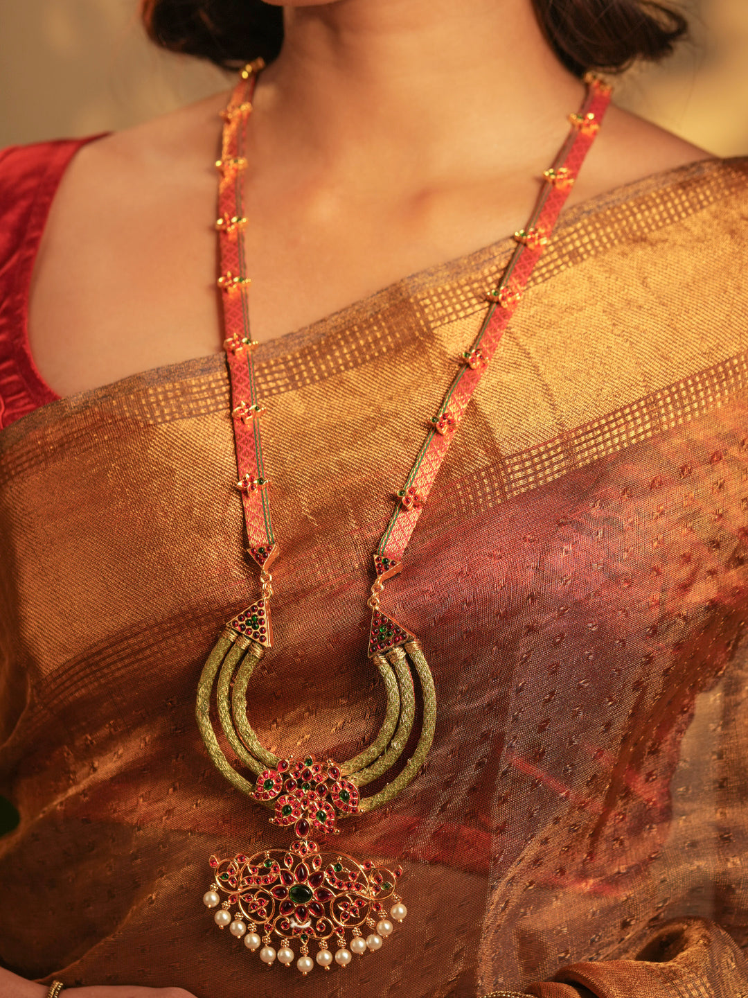 Zarika — Gold tone zari temple necklace set