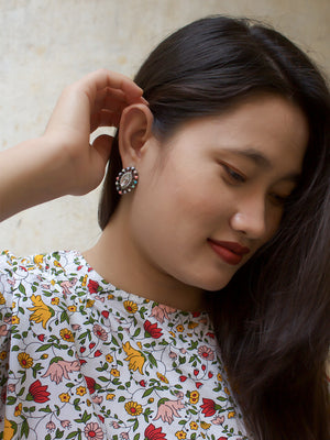 Aana Silver Plated Oval Design Multicolor Plastic Stone Stud Earring-AANA-Earring