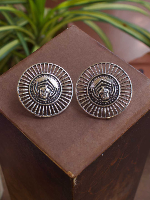 Silver Plated Durgamma Design Stud Earring